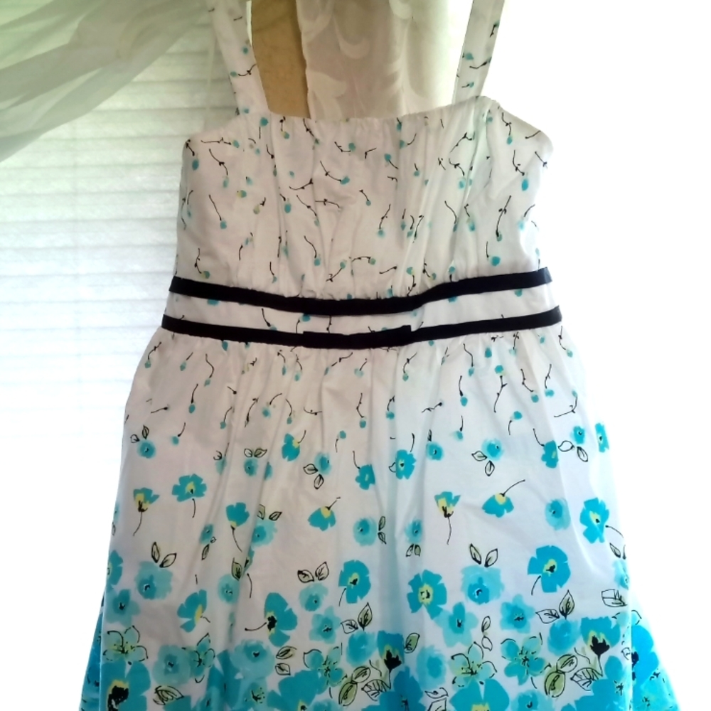Girls Teal Floral Spring Dress
